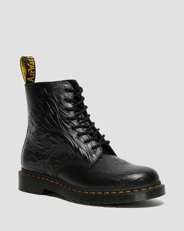 Women's Dr Martens 1460 Flames Emboss Leather Lace Up Boots Black | AU 160OKI